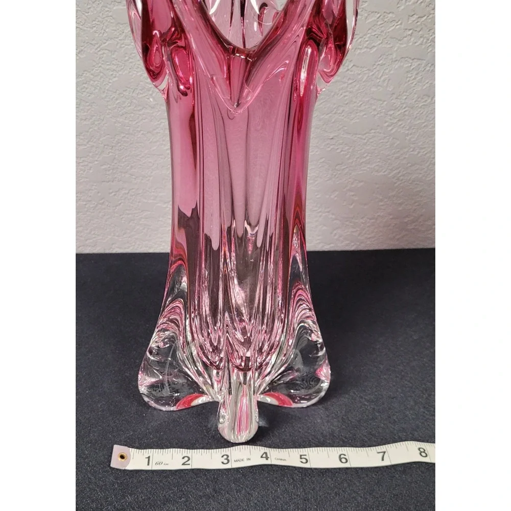 MCM Josef Hospodka Chribska Cranberry Pink Art Glass Starburst Vase Czech 12